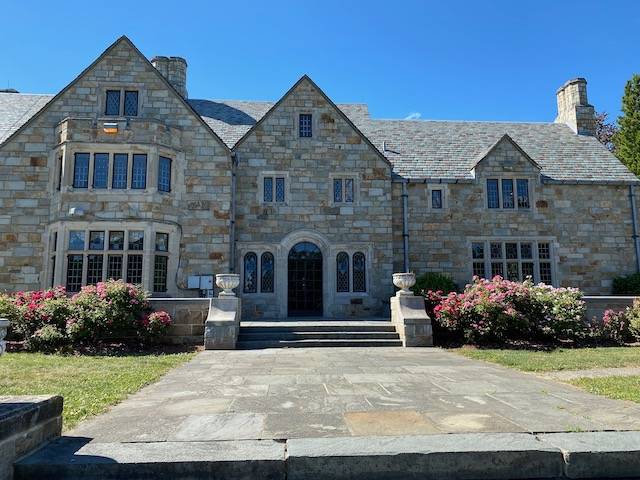 Gallaher Mansion is a stone mansion overlooking a large lawn. It is often available for rental.