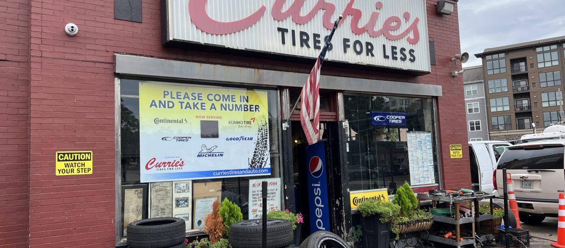 Storefront of Curries Tires on West Ave. in Norwalk.